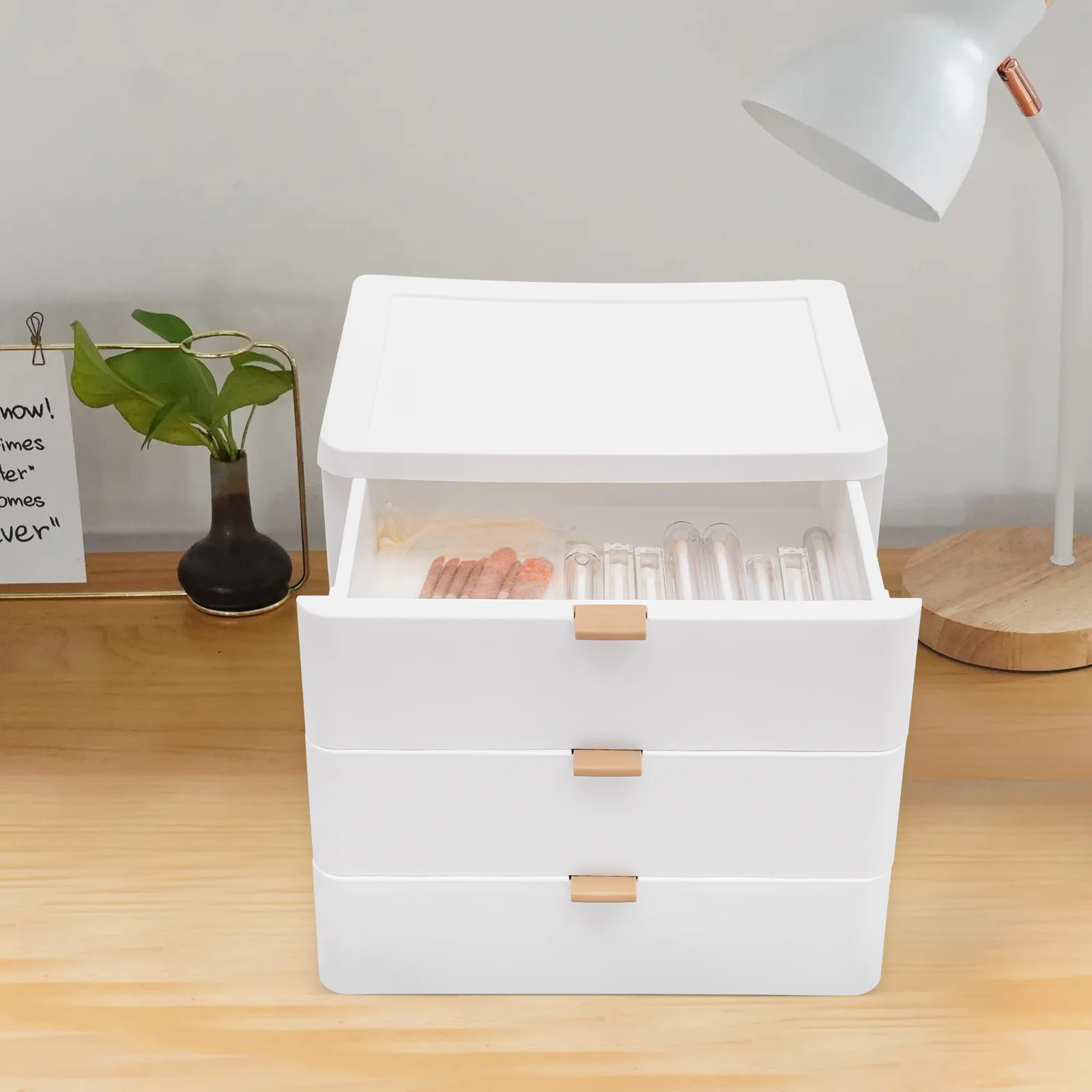 

PP 3-Drawer Desktop Storage Box Storage Tissues Books Data Cables Cosmetics Drawer Organizer Office House Drawer
