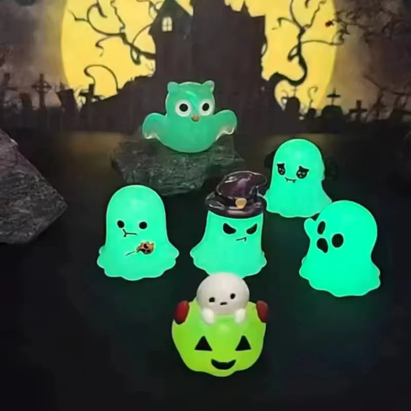 Halloween Luminous Cartoon Pumpkin Ghost Figurine Mini Micro Landscape Ornaments Home Desk Room Decor 6Pcs