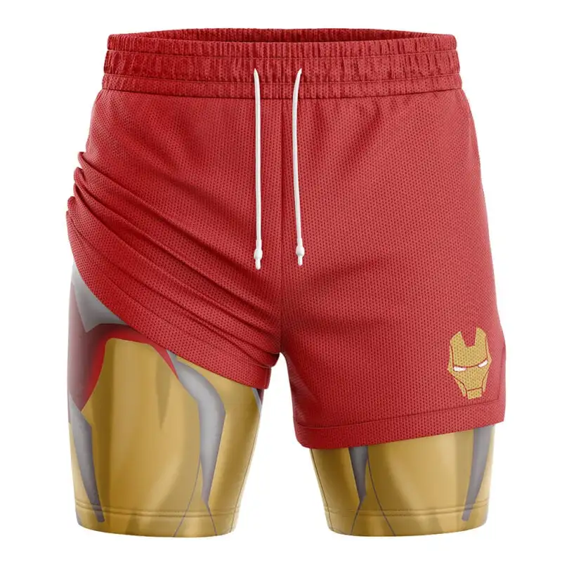Anime-print Patterned, Breathable, Fashionable Men's Double-layer Shorts, Beach Pants