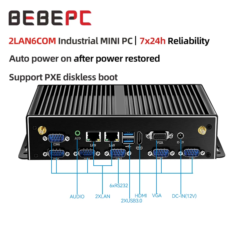 Intel Core I7-5500U Mini PC with 2xGigabit LAN 6xRS232 4xUSB3.0 2xUSB2.0 Support WiFi 4G LTE Computer for Industrial Win10 Ready