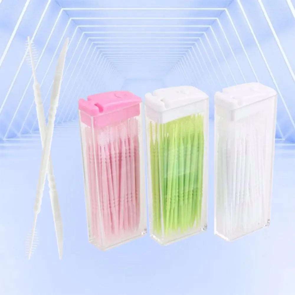 300/60 Pcs Disposable Double-ended Toothpick Portable Gum Care Fish Bone Shaped Interdental Brush Oral Cleaning Plastic