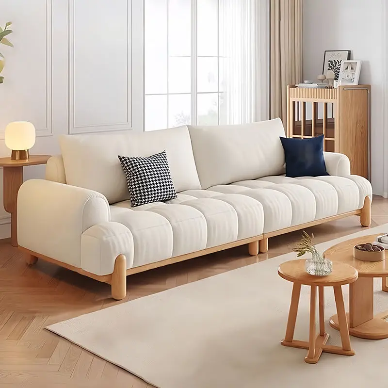 Cream wind fabric sofa marshmallow puff Japanese log wind size apartment living room technology cloth cloud sofa