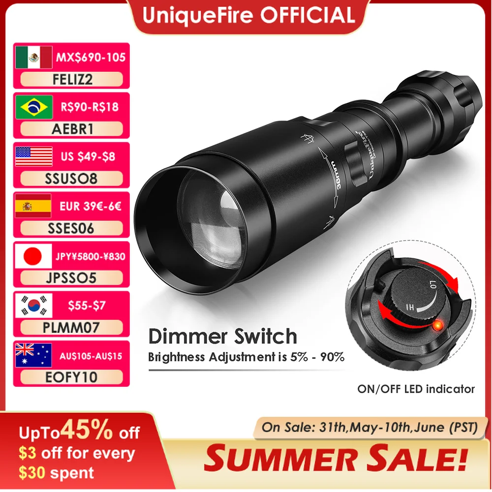 Unique fire 1605 t38 vcsel940 vcsel850 ir LED Taschenlampe Dimmer Schalter Anzeige USB C wiederauf ladbare 18650 Taschenlampe max.1500 Meter