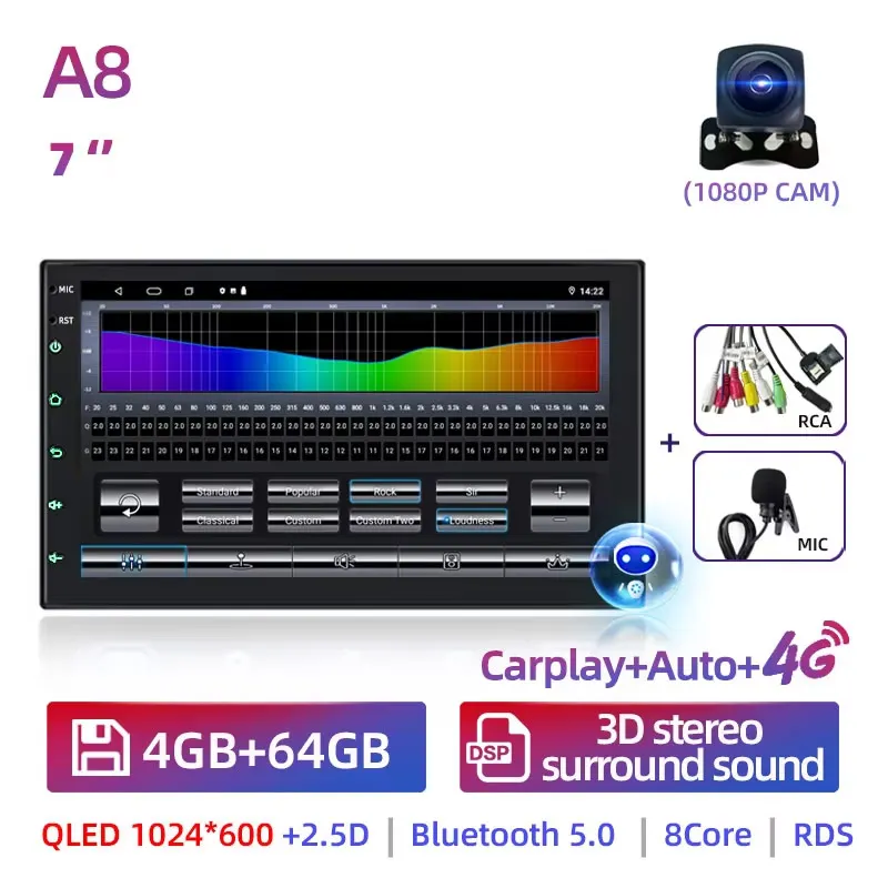Ruancheng 8G 128G 2 Din Android 14 Autoradio GPS AI Carplay Auto Stereo Universele 7 "voor Volkswagen Nissan Hyundai Kia Toyota