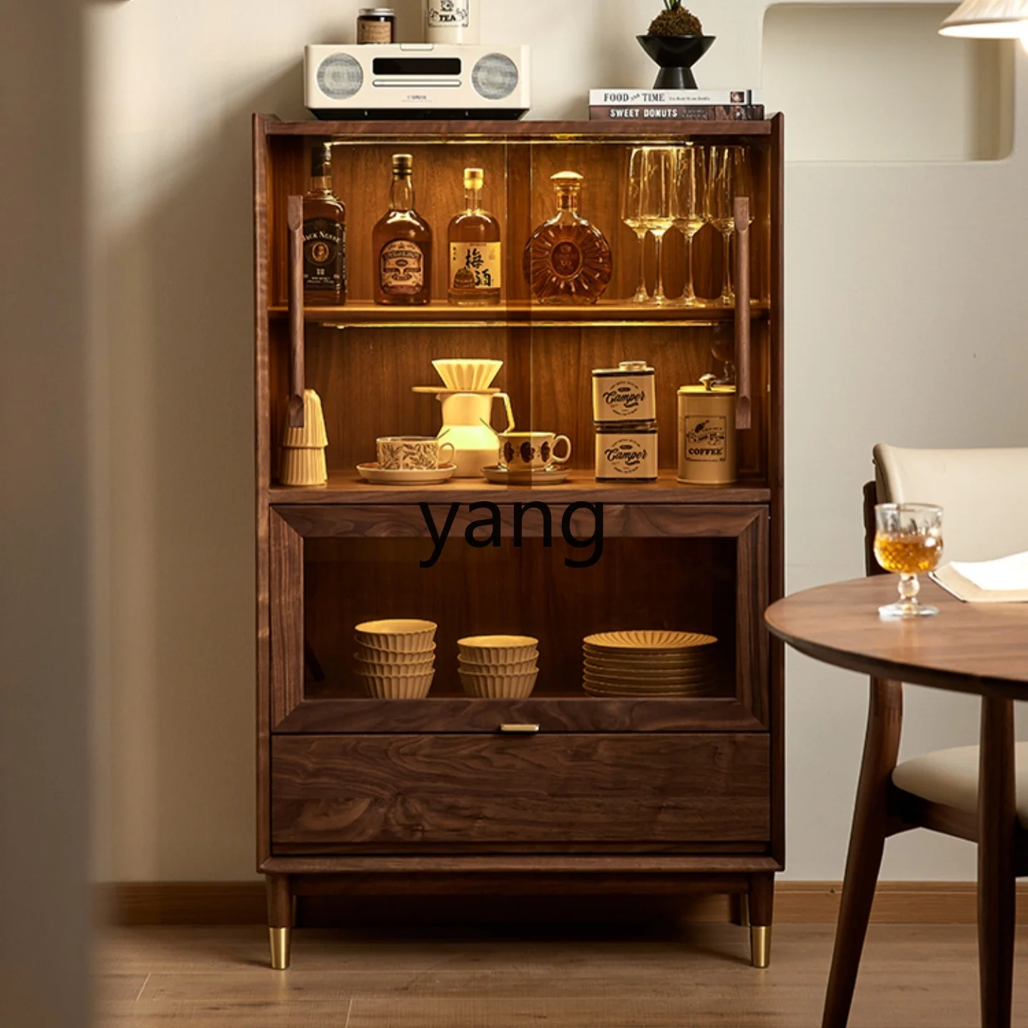 

LTT Solid Wood Wine Glass Sliding Door Retro Simple Storage Cabinet Decorative Organizer