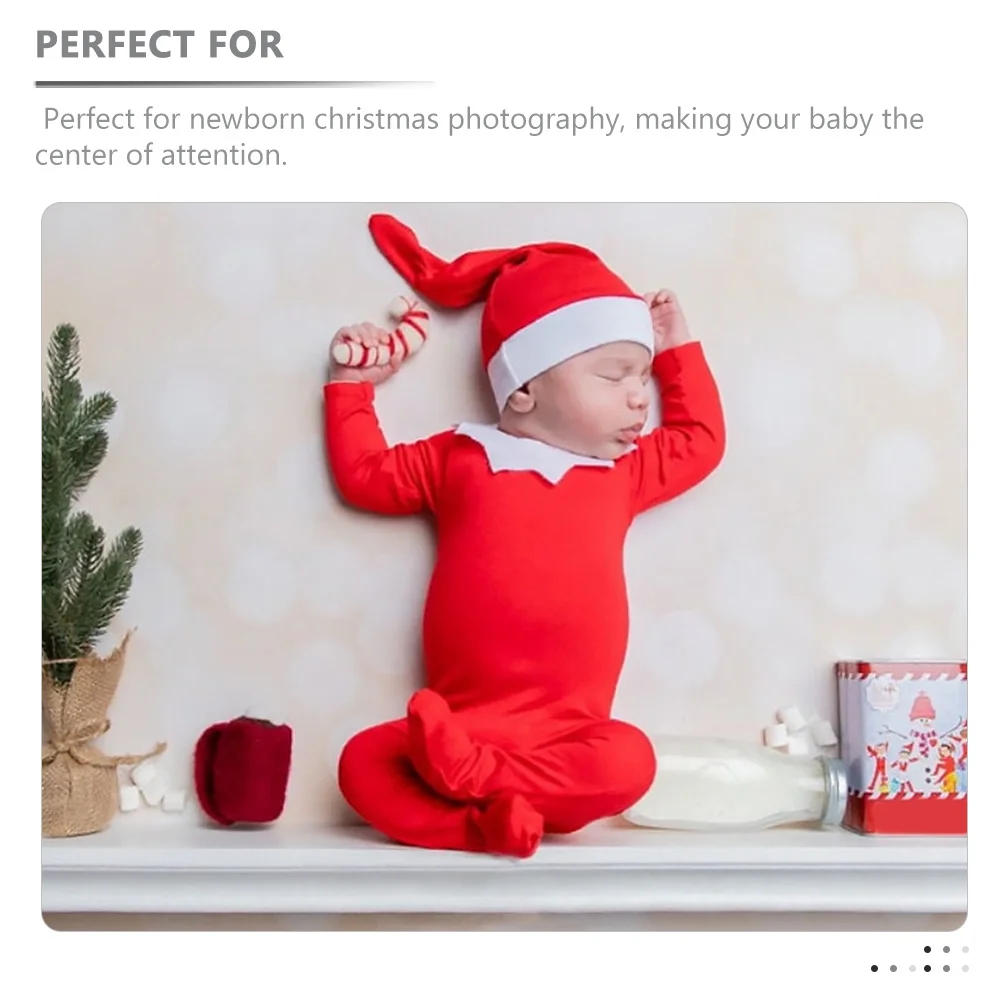1 セット新生児クリスマス写真撮影ロンパースベビーボディスーツ長袖衣装帽子襟パーティー小道具ベビーロンパース幼児ボディスーツ