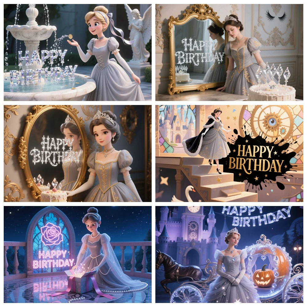 

Disney Cinderella Photography Backdrops Princess Girls Birthday Party Cake Table Decor Custom Baby Shower Background Supplies