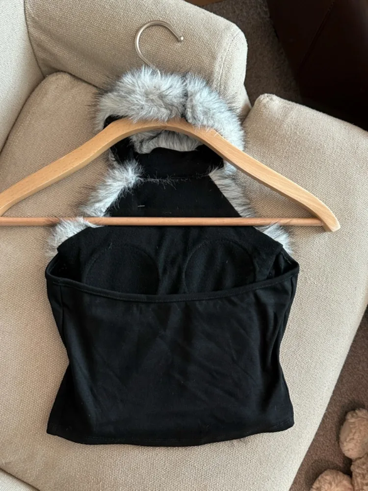 環境に優しいファーのハイカラーベスト、女性用結び目付き、秋と冬のインナーウェアトップ