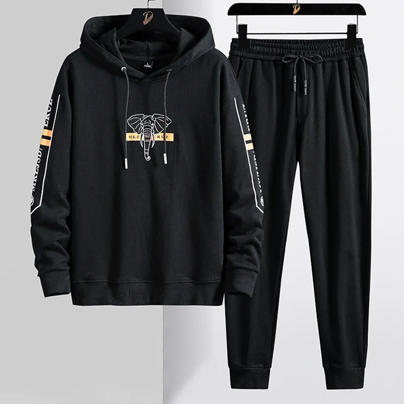 Plus 2023 New Fashion size Hooded Tracksuit Men Pullover Hoodie+Pants 2 Piece Sets Men Elephant Printed Hip Hop Sweat Suits 8XL