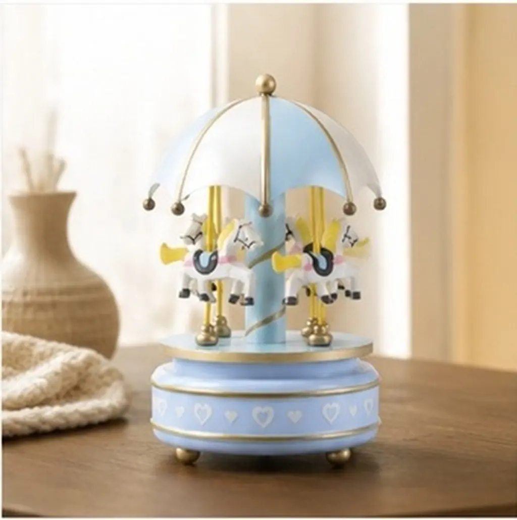 Classic Wooden Carousel Music Box Rotating Mechanism Soothing Melody Decorative Piece for Home Office Christmas Gift