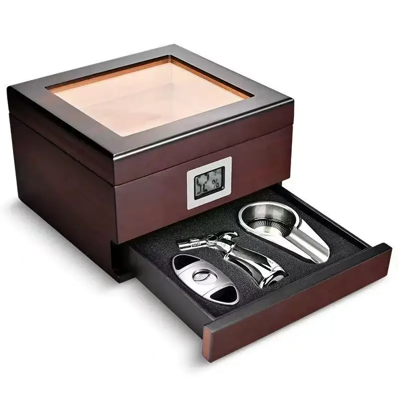 

Spain Cedar Wood Piano Paint Large Capacity Cuban Cigar Case Humidor Set Classic Design Lacquer Technics Accessories Included