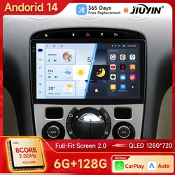 JIUYIN Wireless CarPlay Andorid 13 Auto Car Radio For Peugeot 308 408 2007-2015 AI Voice Multimedia GPS 2din radio