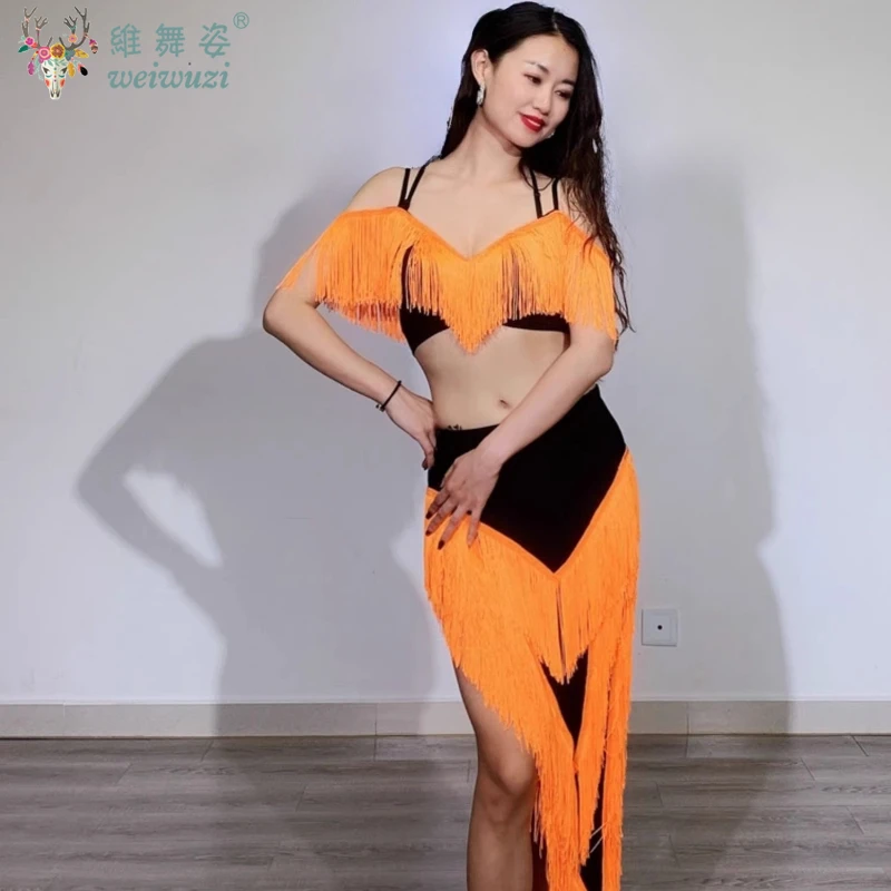 Buikdans Prestaties Kostuum Set voor Vrouwen Kind Kwastje Top + lange Fringe Rok 2 stks Buikdansen Slijtage Outfit voor meisje