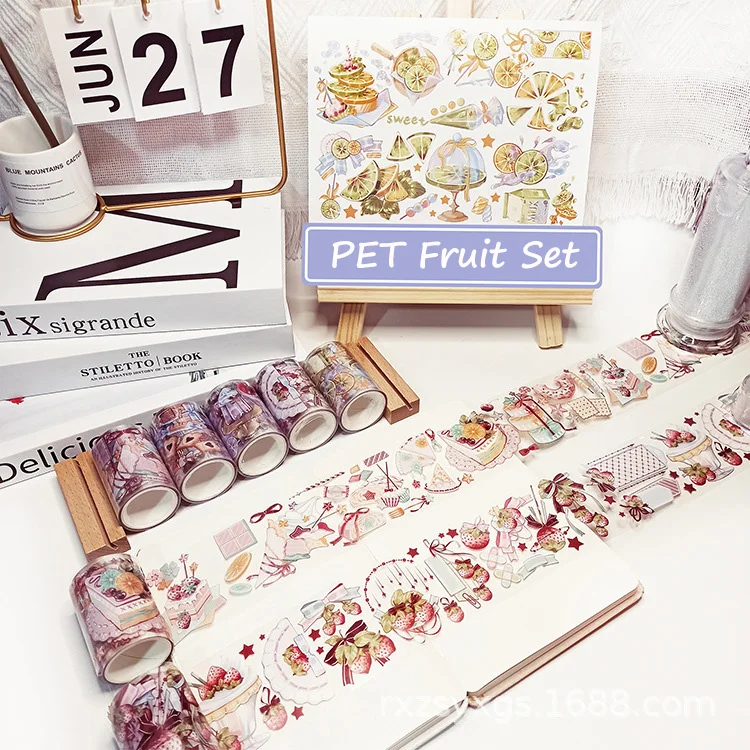 Kawaii Pet Gekleurde Set Washi Tape Bloem Fruit Delicatesse Washi Set Scrapbook Decoratieve Transparante Grond Maken Tape Briefpapier