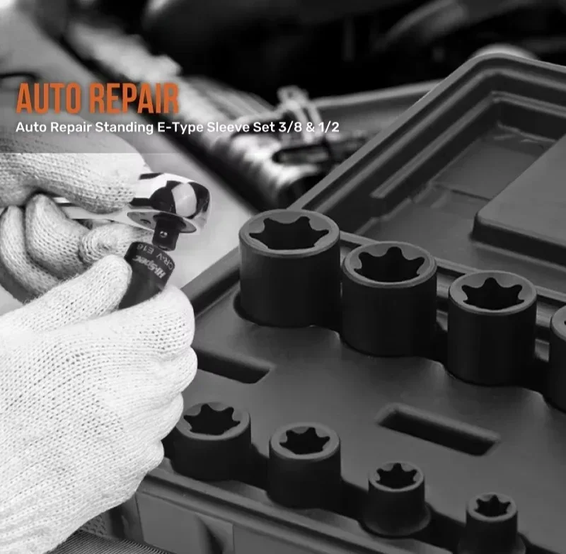 17Pcs 1/2 Inch Drive E-Type Torx Impact Socket Set E10-E24 Star Wrench Socket Professional Auto Repair Hand Tools