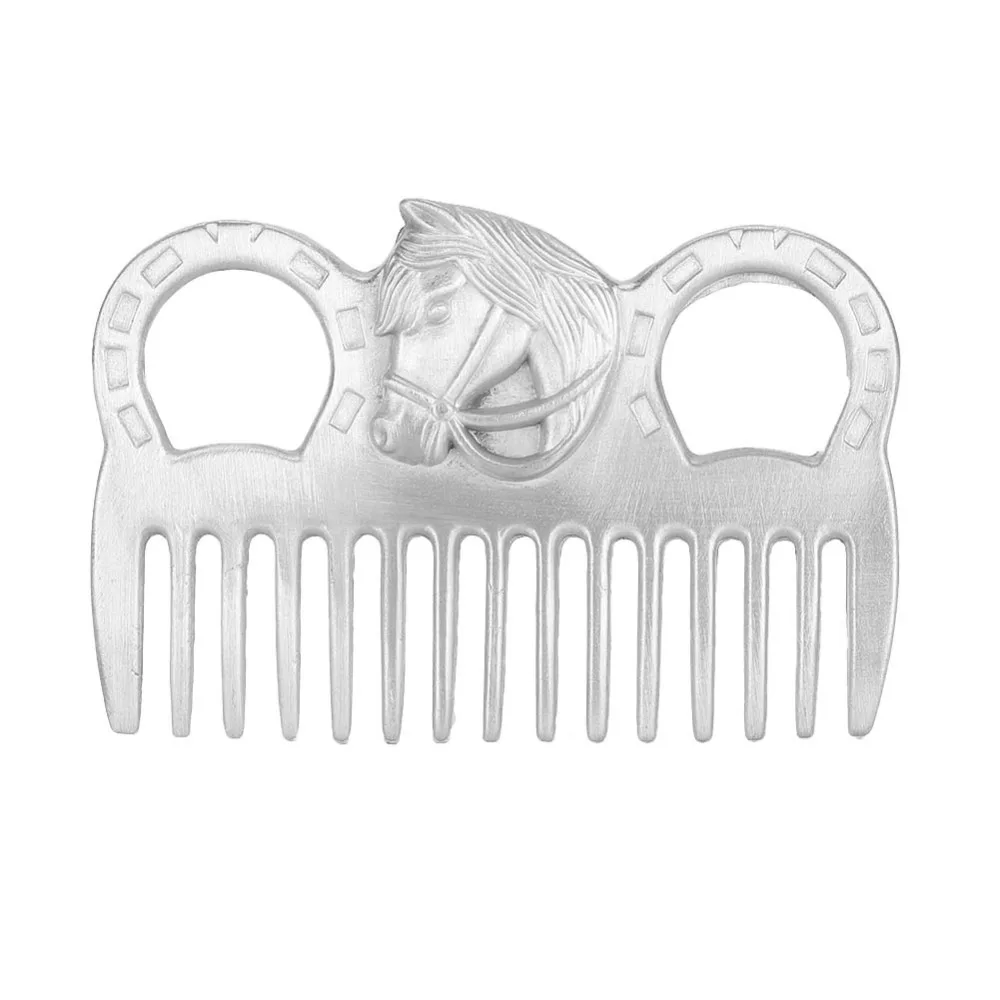 Metal Horse Hair Comb Silver Detangling Horse Mane Comb Pocket-Sized Carved Handle Horse Cleaning Comb Horse Grooming