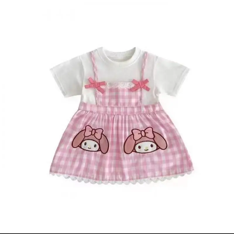 Kawaii Anime Sanrioed Kuromi Hellokitty Cinnamoroll My Melody Girl Dress Short Sleeve Princess Dress Cute Sweet Suspender Dress