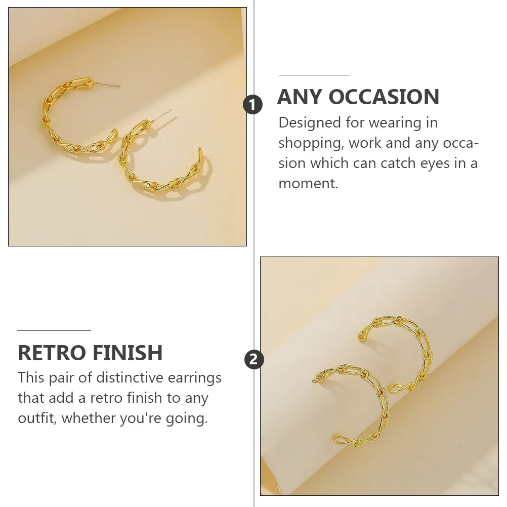 

1Pair C Shaped Earrings Geometric Creative Women Dangler Retro Ear Jewelry Party Elegant Chic Adornment Geometric Earrings