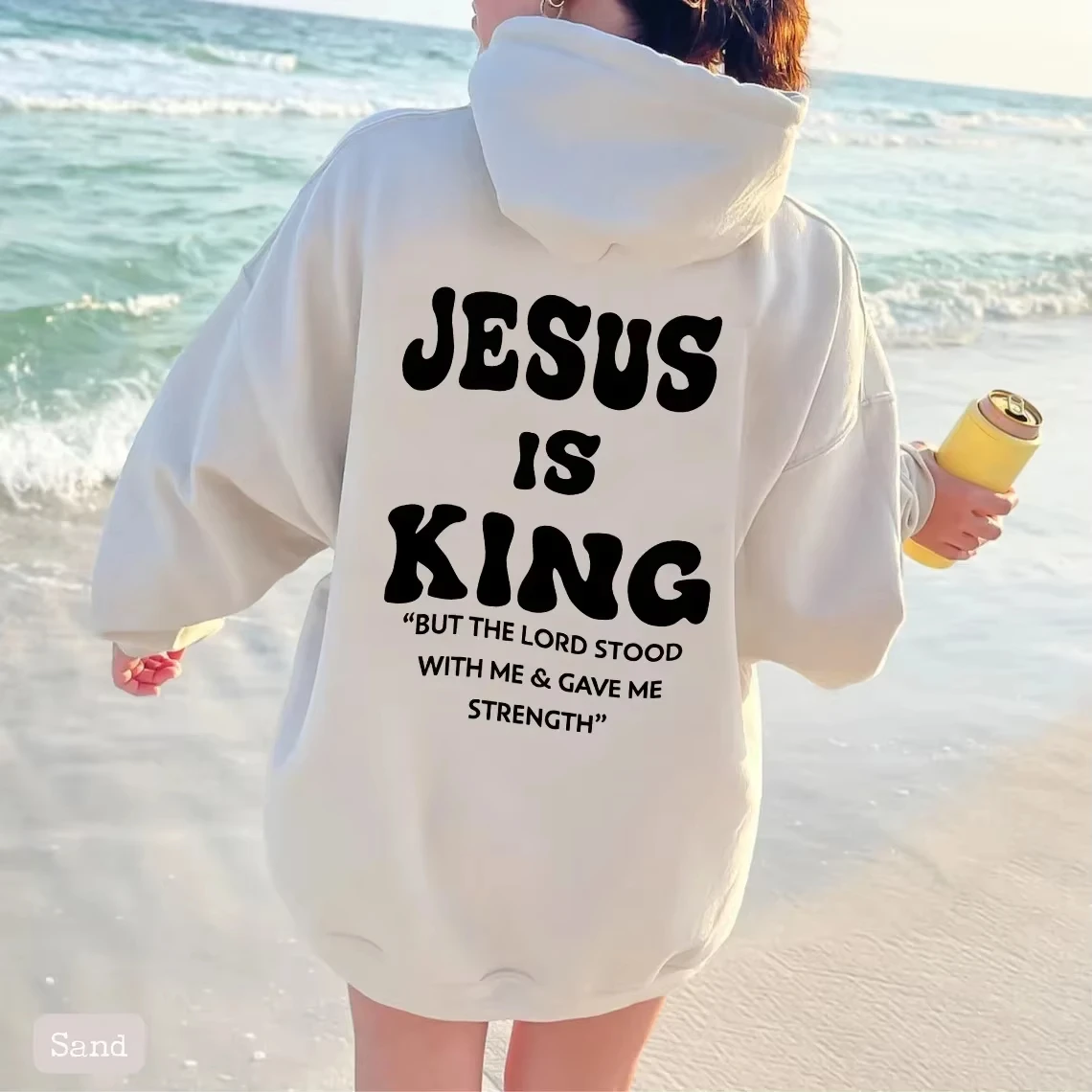 

JESUS IS KING European and American Hooded Sweatshirt Solid Color Letter Sweatshirt Oversized Hoodie