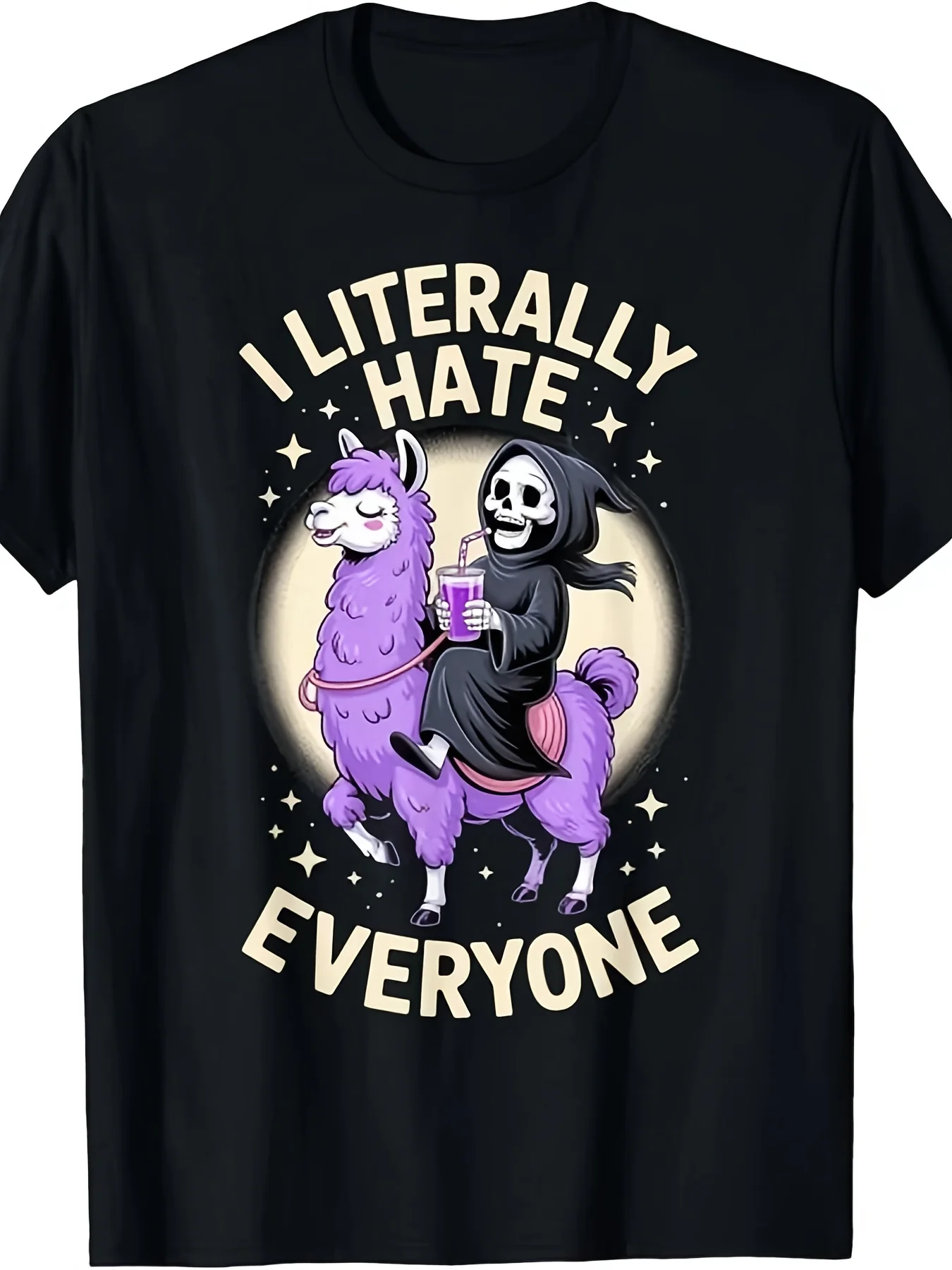 Fun Grim Reaper Alpaca T-Shirt for Introverts, Men's Comfortable Everyday Sports T-Shirt, Round Neck, Suitable for All Seasons, Retro Style, Youth Sports Casual Wear, Perfect for Outdoor Running, Gym Workouts, and Street Style