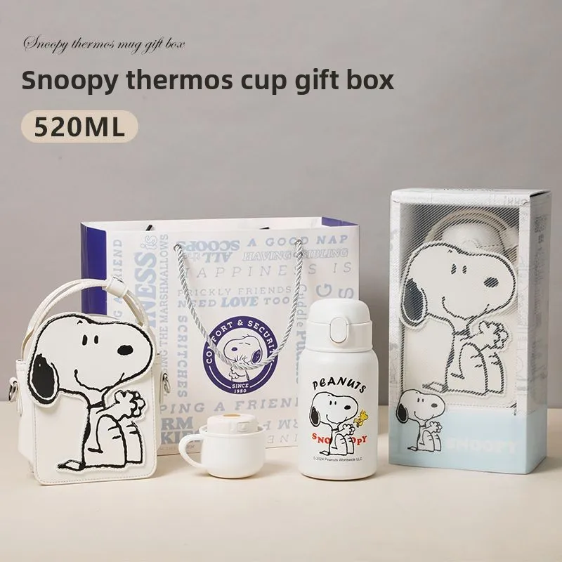 

Snoopy cartoon cartoon children's thermos cup food grade 316 portable cute high-value straw water cup gift box gift new style