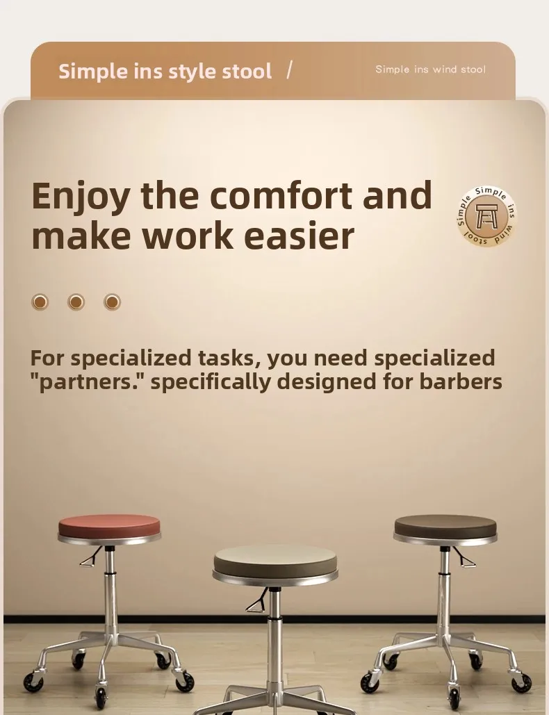 Professional Swivel Salon Stool with Wheels Ottomans Adjustable PU Leather Stylist Chair for Nail Spa Beauty Salon Furniture