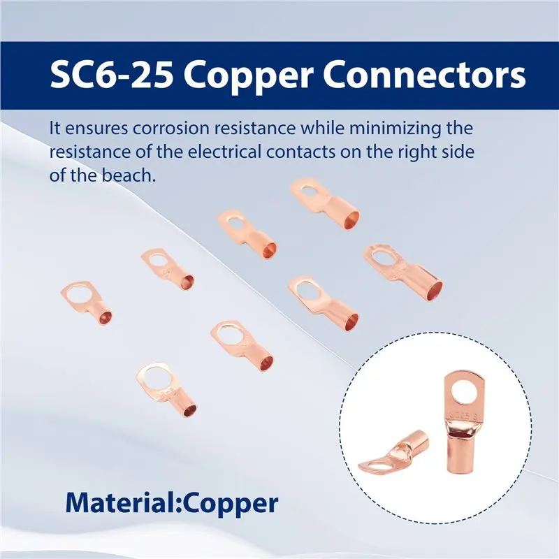 

B17B 70Pcs Wire Lug Connector Ring SC6-25 Copper Connectors Bare Cable Electric Crimp Terminal Connector Kit