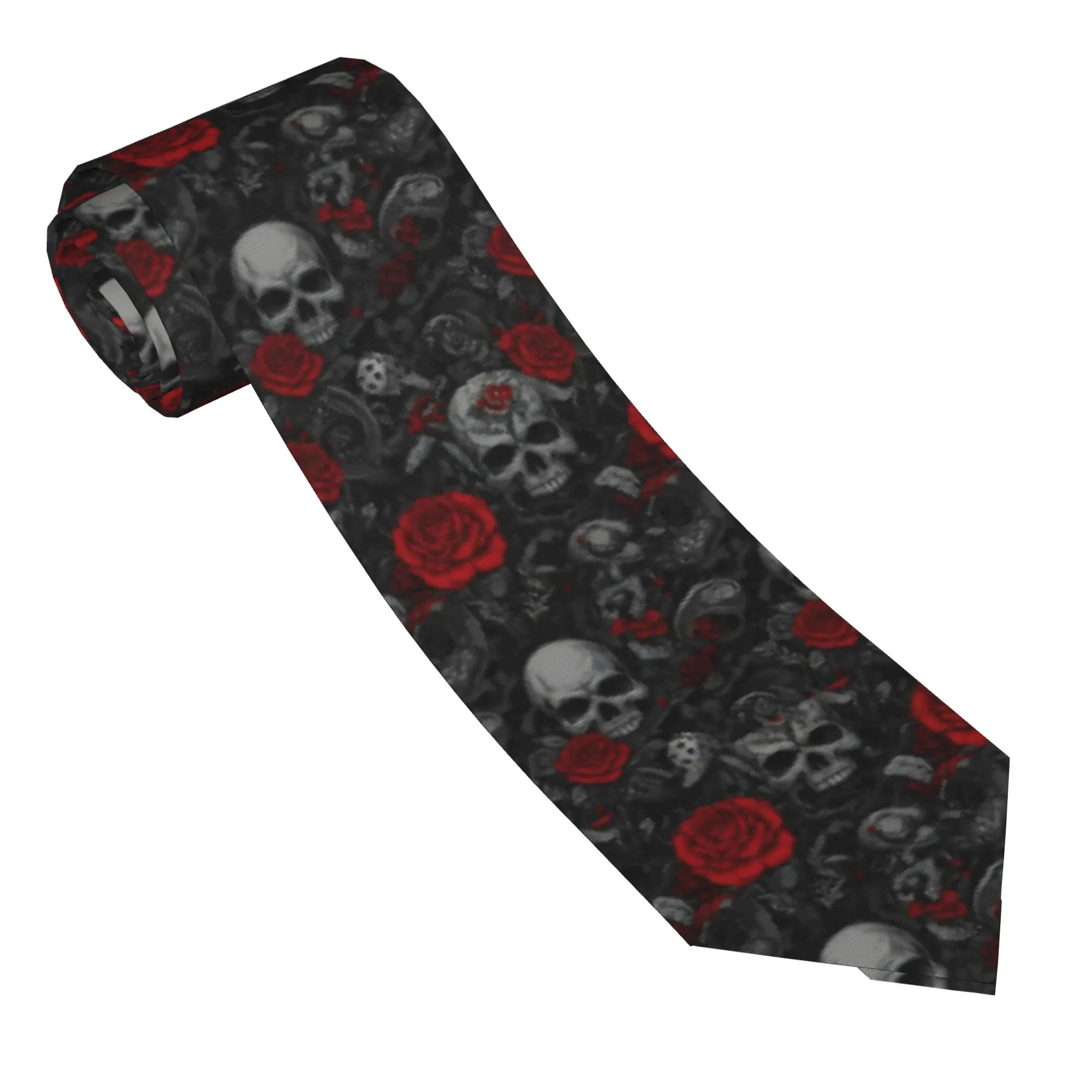 Halloween Gothcore Men Women Necktie 8 cm Wide Skulls Roses Neck Ties for Mens Suits Accessories Cravat Wedding  Business