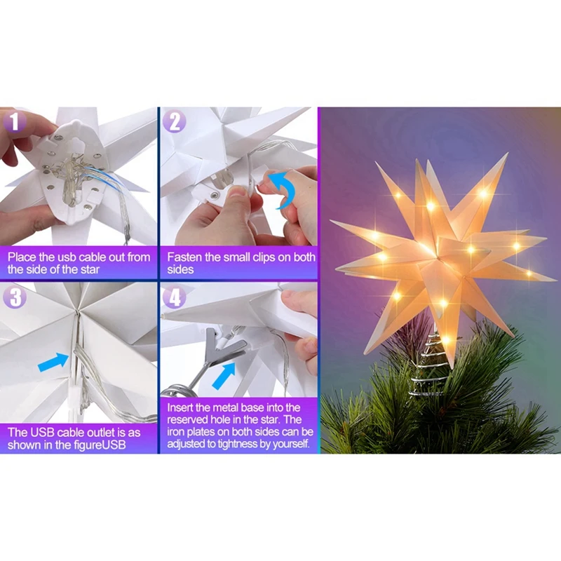 Christmas Star Tree Decor 3D Moravian Star Decor Bluetooth App Control Music Sync LED Christmas Light With Remote