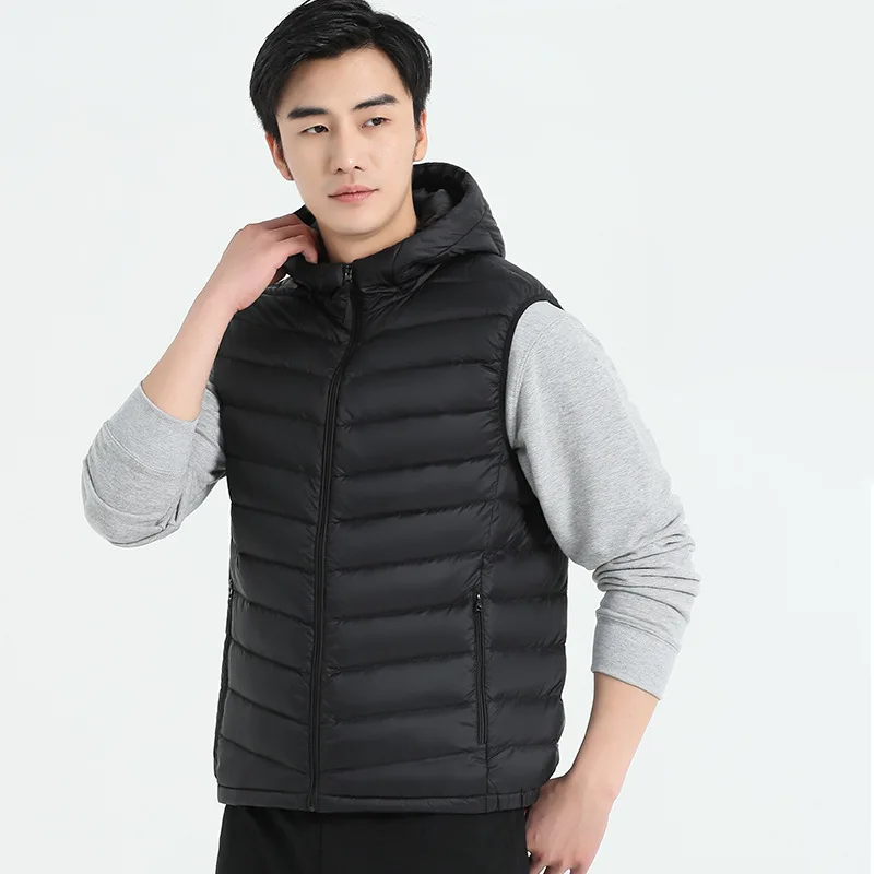 

Autumn Winter Male Hot Sale Men Sleeveless Down Vests Solid Color Hooded Vest Men's Korean Version Slim Fit Down Cotton Vest