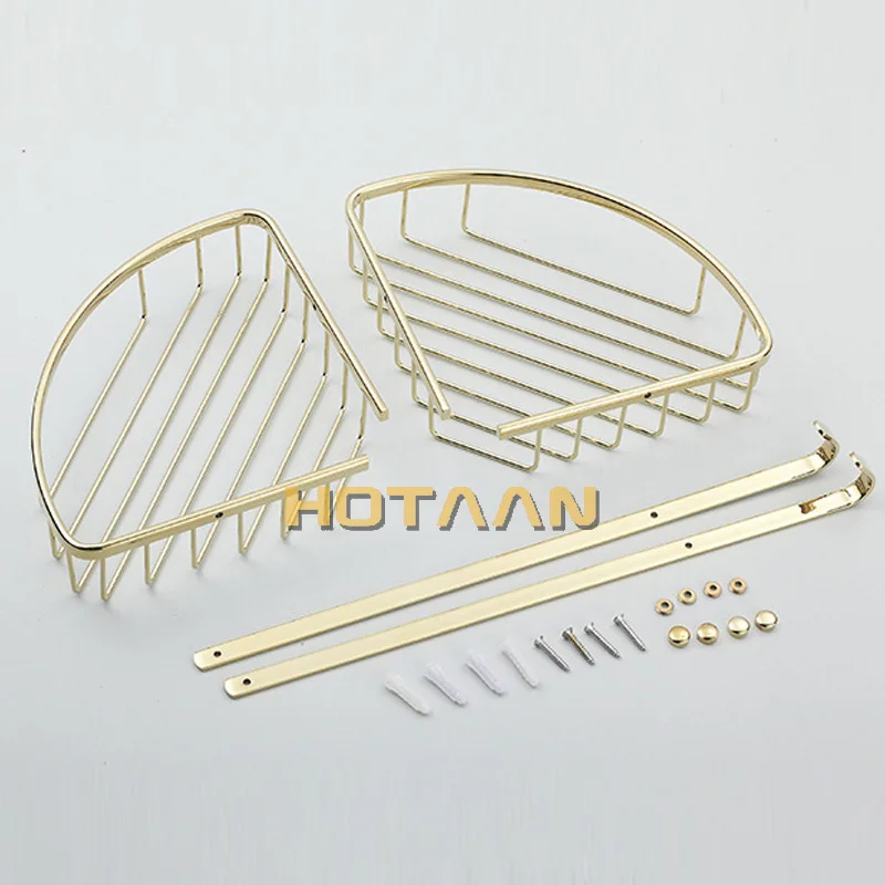 . Wall Mounted Gold Finish Brass Bathroom Shower Shampoo Shelf  Basket Holder Fashion Double Layer YT-7021
