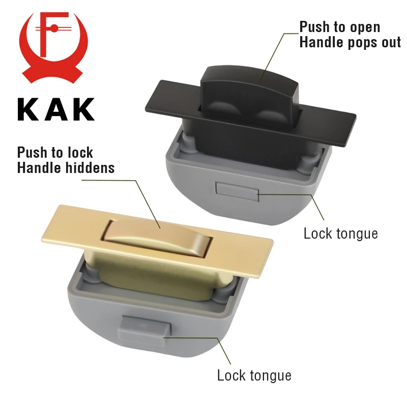 KAK Camper Car Push Button Latch Lock with Handle Bar RV Caravan Boat Drawer Cabinet Catch Keyless Locks Furniture Hardware