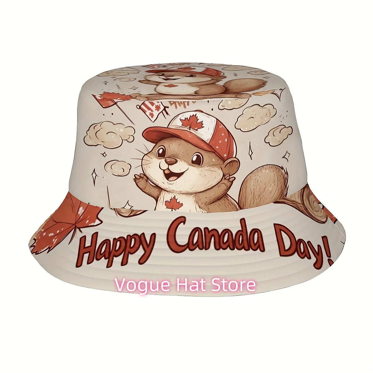 1pc Canada Day Beaver & Maple Leaf Print Fisherman Bucket Hat - Funky Unisex Sun Hat for Outdoor Golf Beach Fishing Hiking, Styl