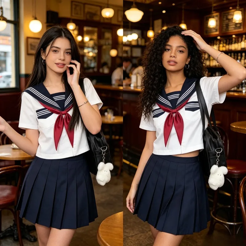 Japanese Orthodox Kansai Collar Sailor Suit Improved White Three Book Basic Uniform Skirt College Style Full Outfit Set