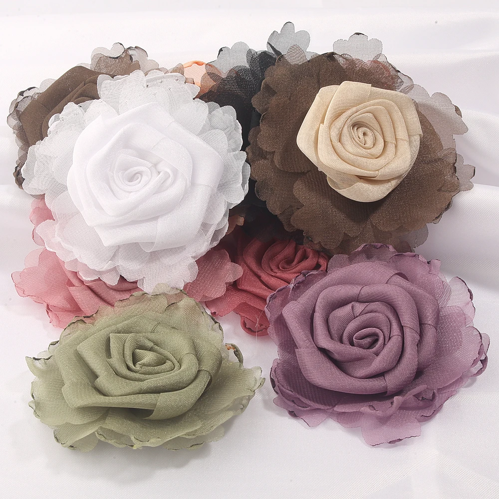 10Pcs 7cm Silk Camellia Flower Fabric for Women Fashion Sweater Scarf Buckle Corsage Wedding Party Badge Jewelry Accessories