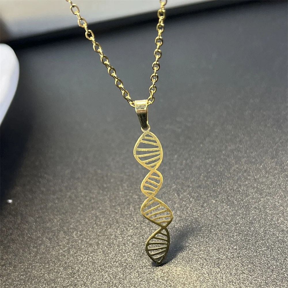 الفولاذ المقاوم للصدأ DNA مزدوجة اللولب قلادة قلادة للرجال جزيئات كيميائية المختنق العلوم مجوهرات المعلم هدية #3