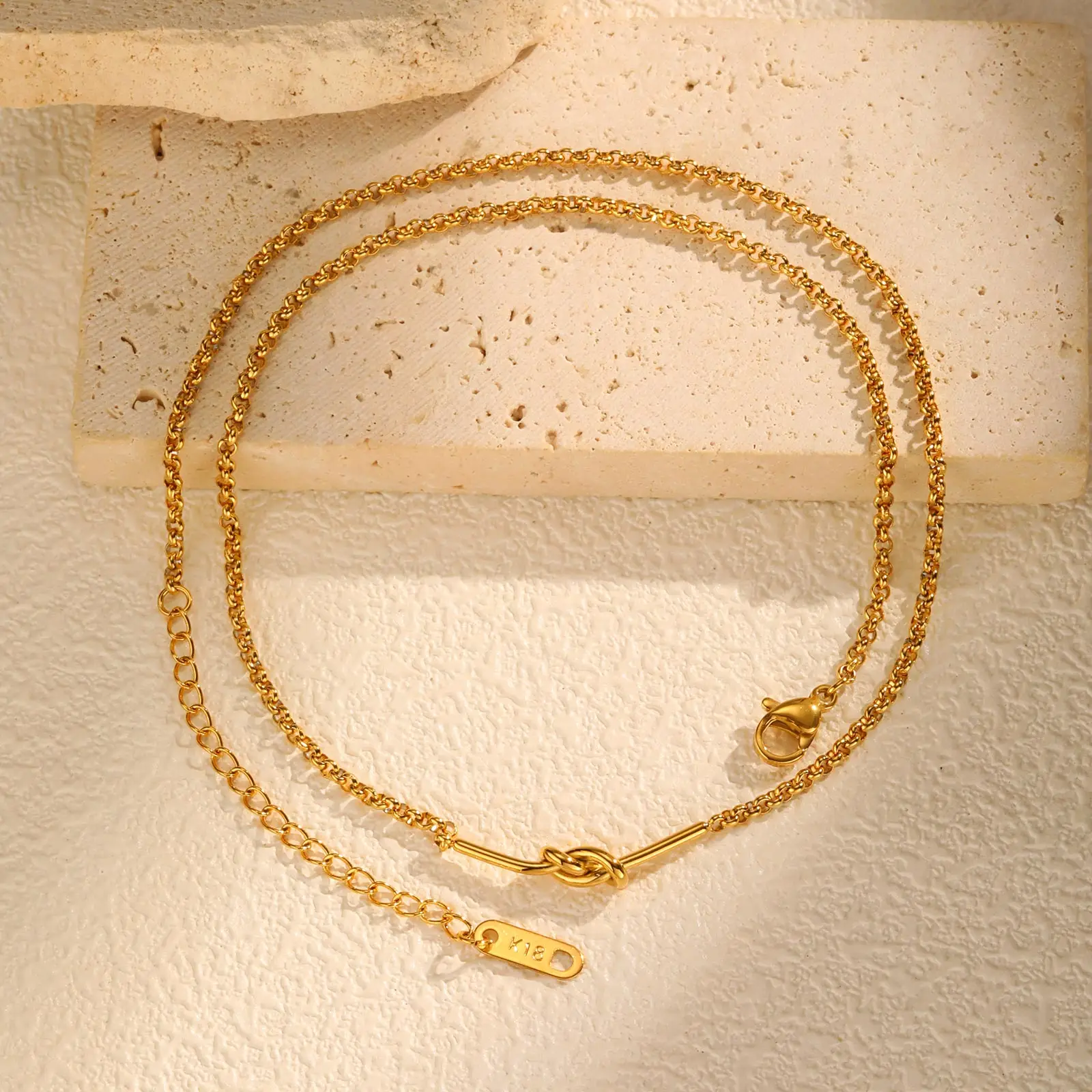 Minimalistische Knoten-Gliederkette für Damen, vergoldetes Edelstahl-Halskettenarmband, schickes wasserfestes Schmuckgeschenk – Detail 8