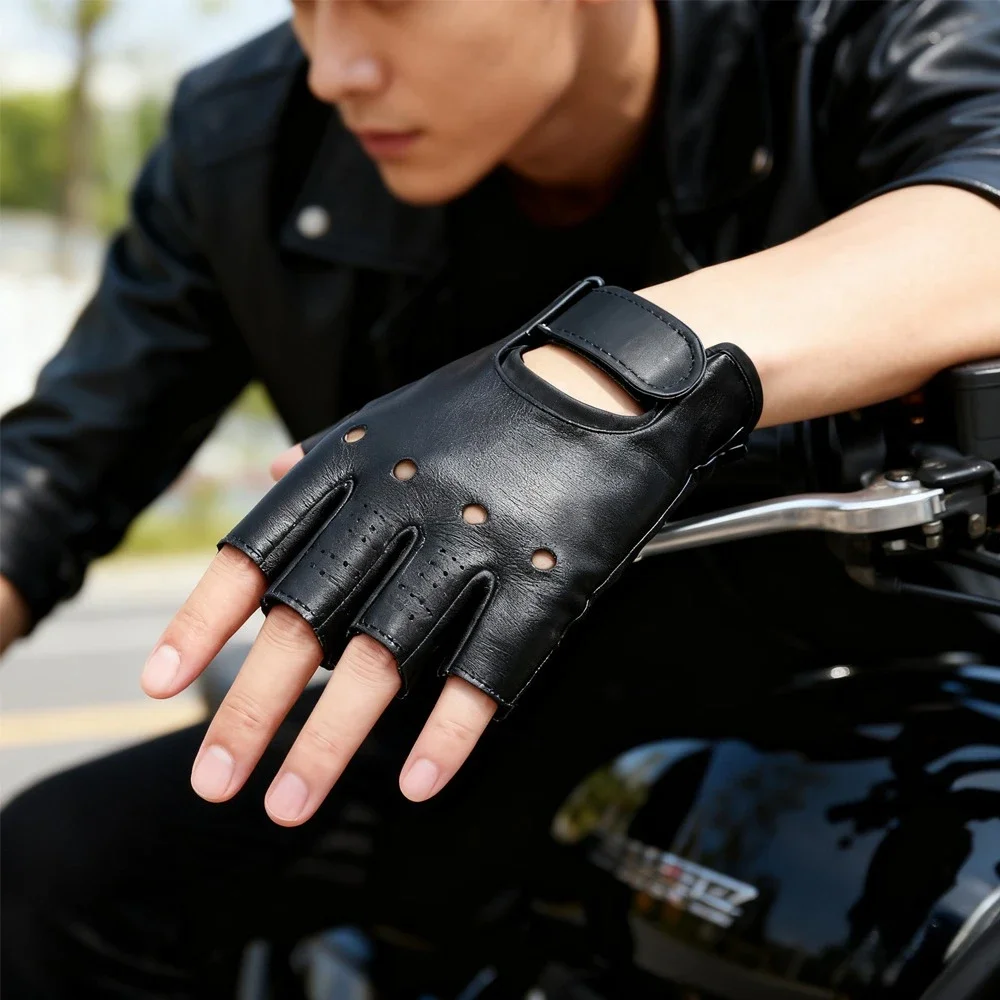 Motorcycle Fingerless Gloves Men Unisex Artificial Leather Half Finger Mittens For Punk Hip Hop Driving Performance Party 1 Pair