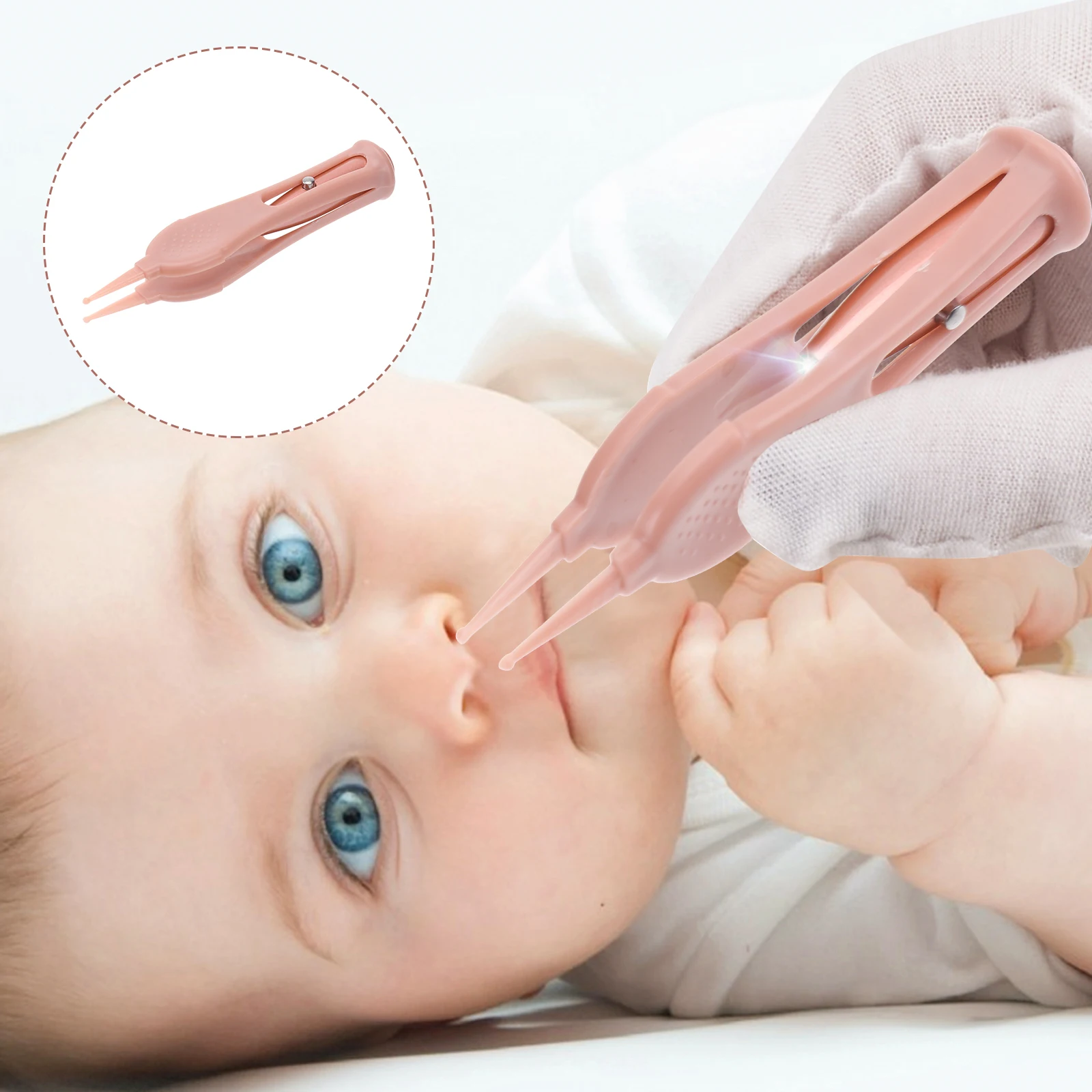 ملقط أنف بيبي بوجر من الفولاذ المقاوم للصدأ الوردي، مشبك خفيف الوزن من السيليكون لتنظيف الأنف والأذن والسرة #2