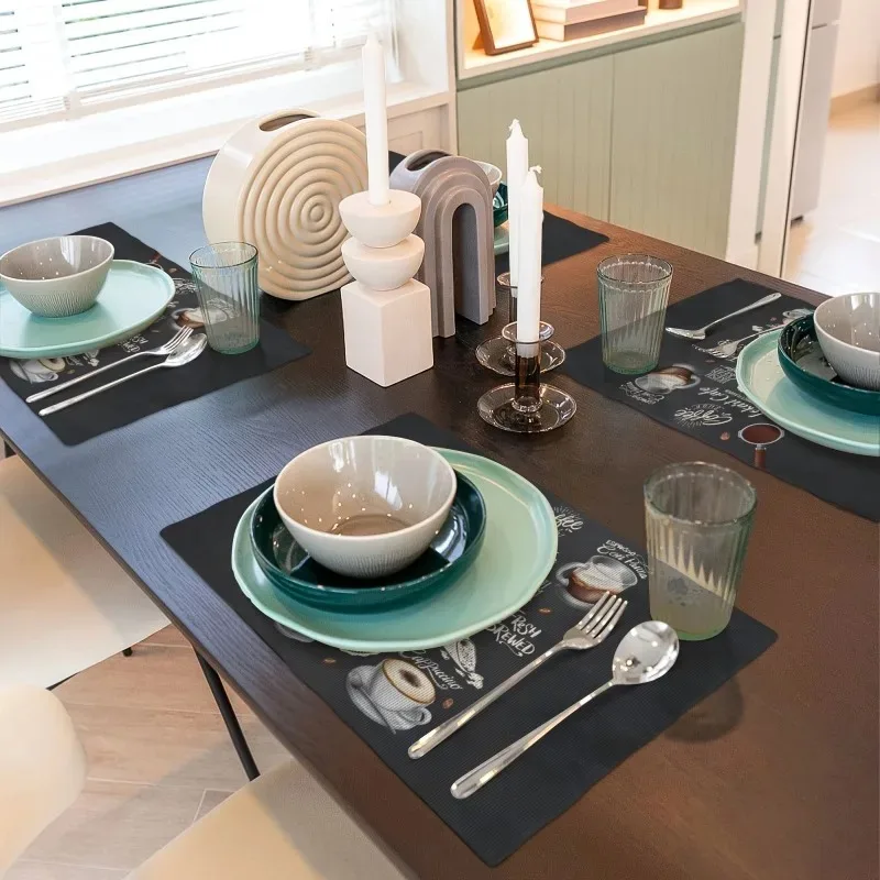 4/6/8pcs Linen Coffee Patterned Placemats Kitchen Dinning Table Mats Bowl Coffee Cup Heat-resistant Pads Home Decoration