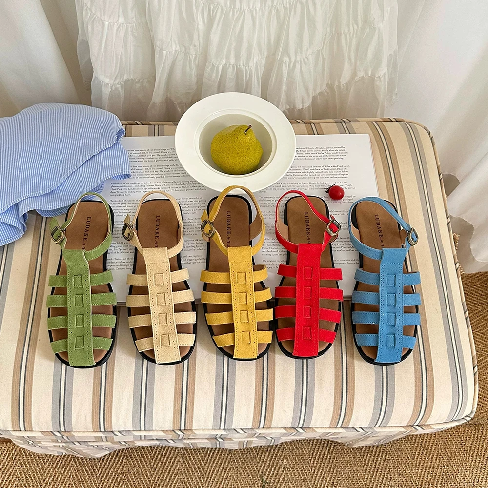 

Women's Closed Toe Flat Sandals Comfortable Ankle Strap Cut Out Cage Summer Roman Shoes Strappy Boho Shoes Casual Dressy Sandals
