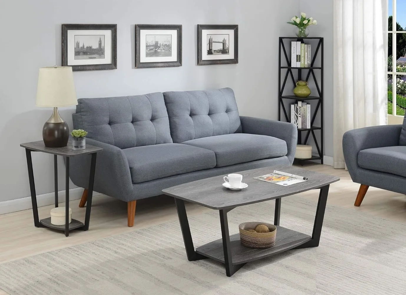 Convenience Concepts Graystone Coffee Table, Weathered Gray / Black Frame