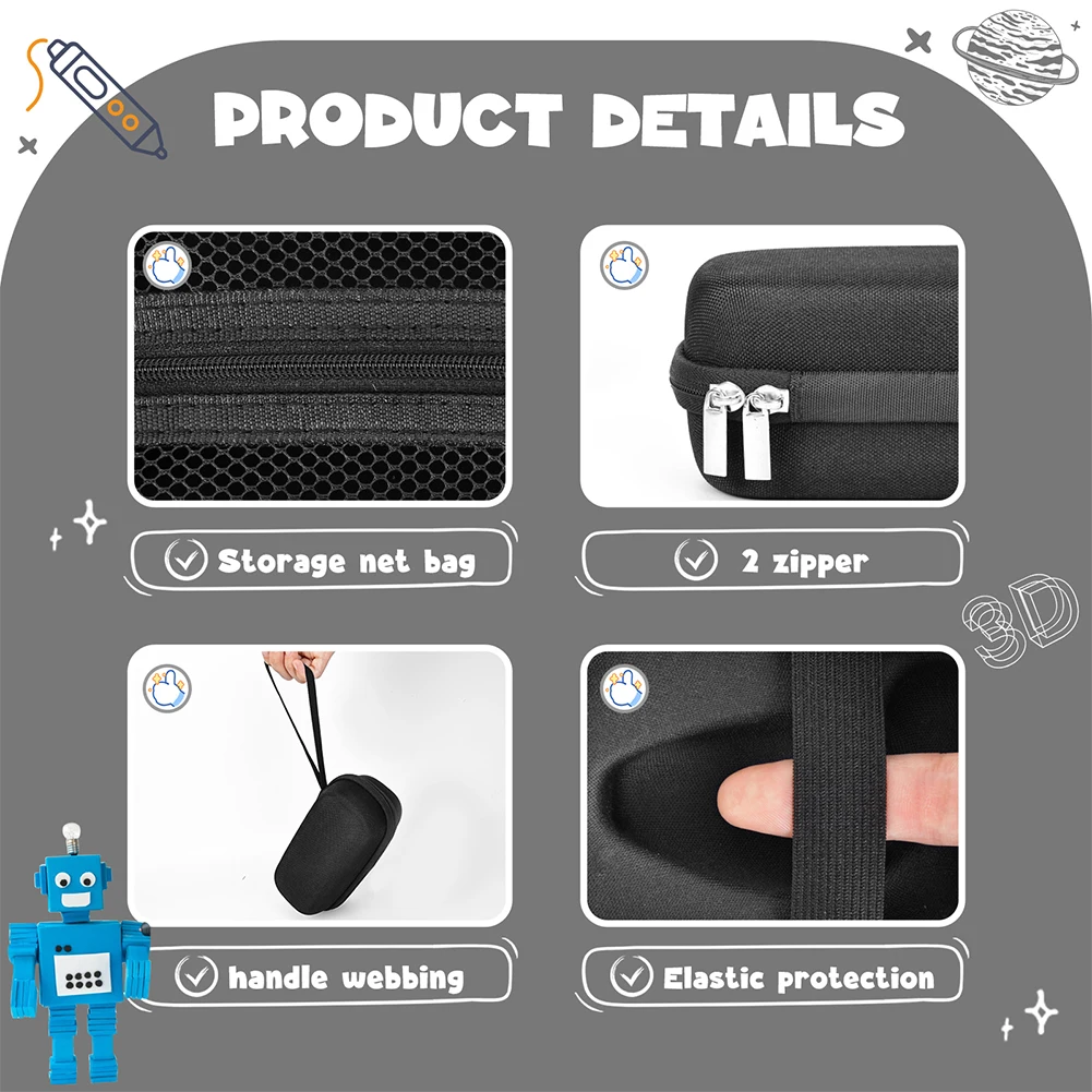 Bolsa de transporte para 3Doodler Start+ Essentials (2024) Juego de bolígrafos 3D Estuche protector anticaída para recarga y cargador de filamento de impresión