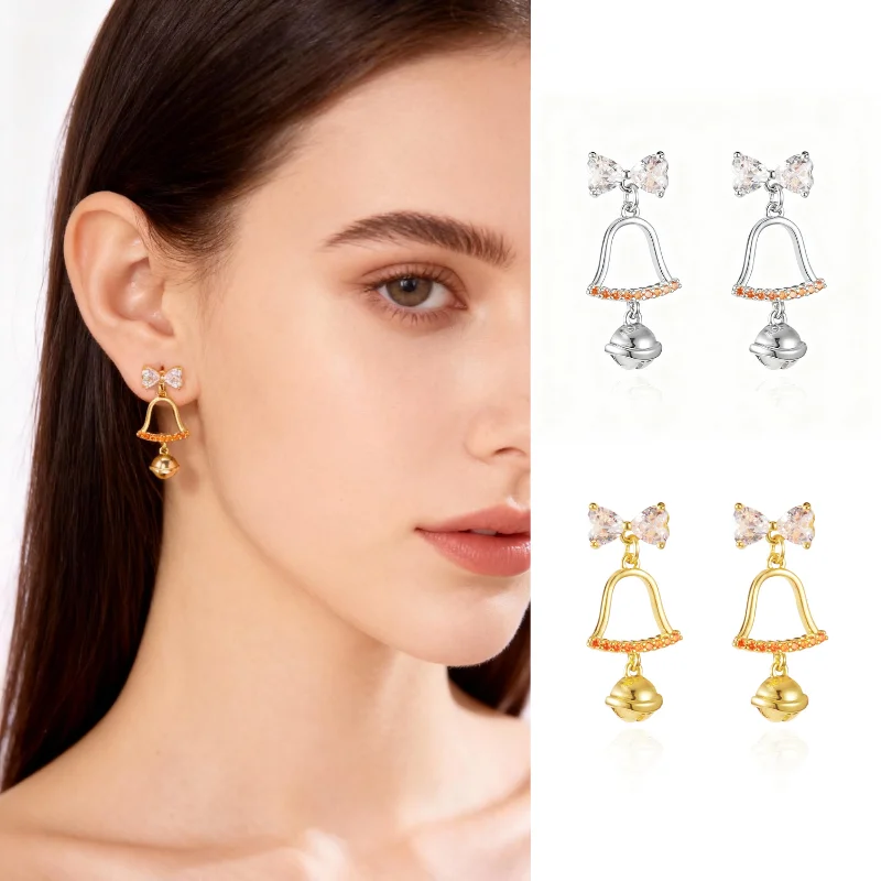 

Christmas Earrings Heart Rhinestone Bowknot Hollow Bells Drop Glitter Dangle Earring New Year Holiday Jewelry For Women Men Gift
