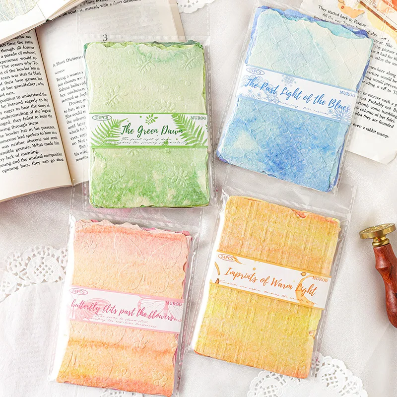 

24sets/lot Memo Pads Material Paper Printing and dyeing flow light Junk Journal Scrapbooking Retro Background Decoration Paper