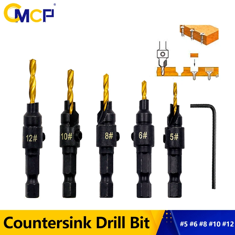 

CMCP Countersink Drill Woodworking Drill Bit Set Drilling Pilot Holes for Screw Sizes 5/6/8/10/12 Cutter Screw Hole Drill