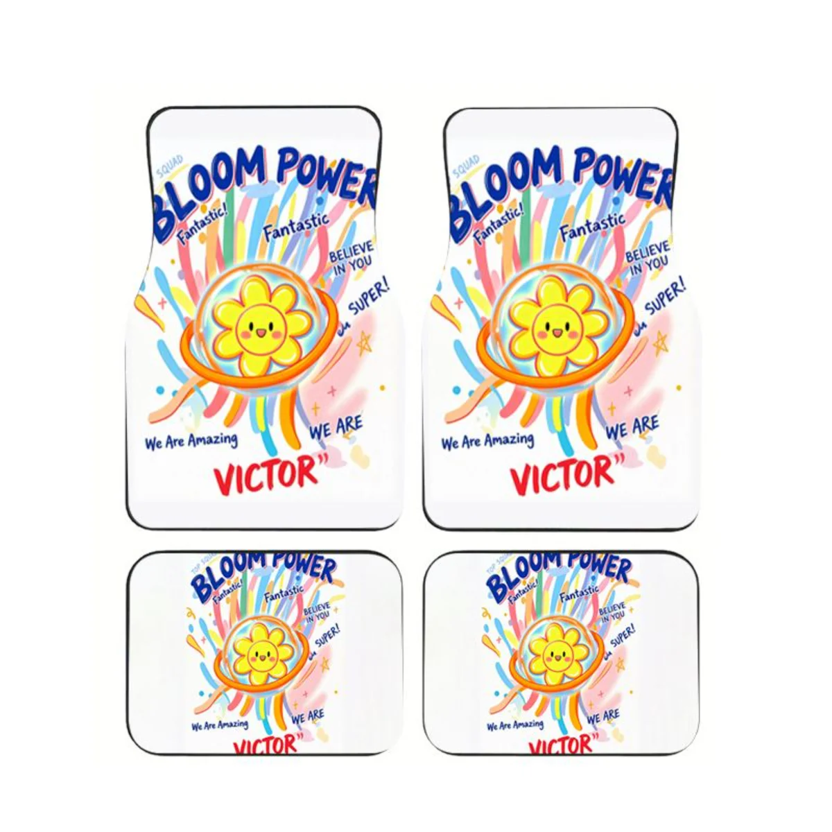 

4Pcs Bloom Power Victor Cute Flower Print Car Floor Mat Non Slip Waterproof Universal Auto Foot Pad Inspirational Interior Decor