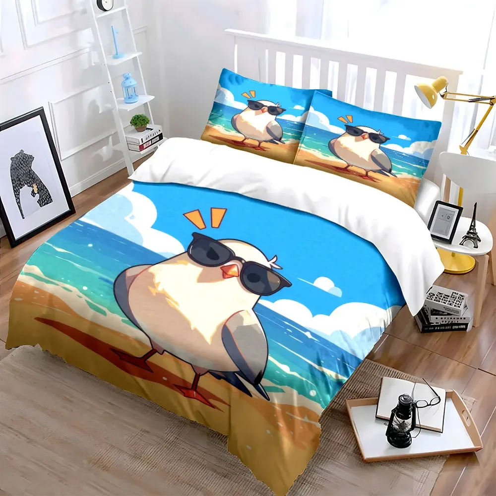 Seaside Themed Bird Decor Set Soft Comfortable Duvet Cover Bedding Set Included 1*Duvet Cover & 2*Pillowcases, gift