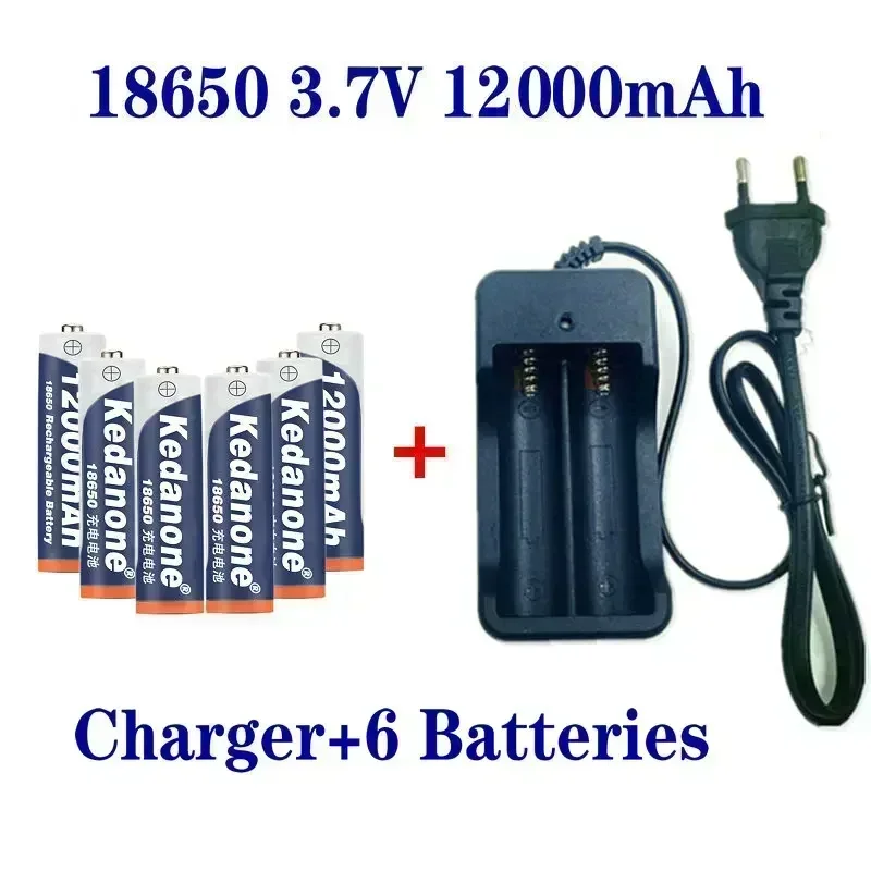 18650 Batteria Batteria ricaricabile 3.7V 18650 12000mAh Capacità Li-ion Batteria ricaricabile per Torcia elettrica Batteria + Caricabatterie