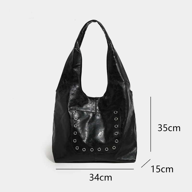 

2025 женская новая модная большая вместительная сумка на одно плечо подмышки, пригородная большая сумка, ретро-дизайн с заклепками, сумка подмышками